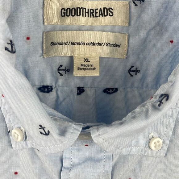 Goodthreads Men's Light Blue Embroidered Anchors Nautical Button Up Shirt XL - Picture 4 of 7